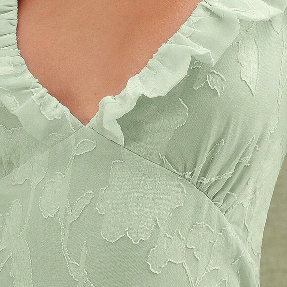 Mint Green Party Women's Floral Textured Tiered Ruffle Maxi Dress Dresses - Picture 3 of 5